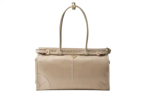 PRADA Soft Leather Shoulder Bag, Crossbody Bag, Handbag Large Women's Lime Gray