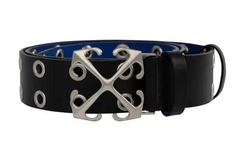 OFF WHITE Logo Buckle, Smooth Buckle Leather Belts Men's Black