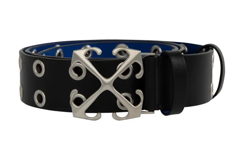 OFF WHITE Logo Buckle, Smooth Buckle Leather Belts Men's Black