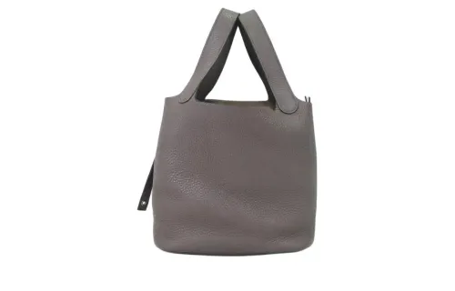 HERMES Picotin Lock Clemence Bullock Leather Basket Bag, Bucket Bag, Handbag 22 Women's 8F Gris ÉTain Tin Gray