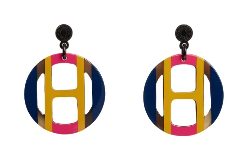 HERMES H Equipe Earrings Women's Multicolor
