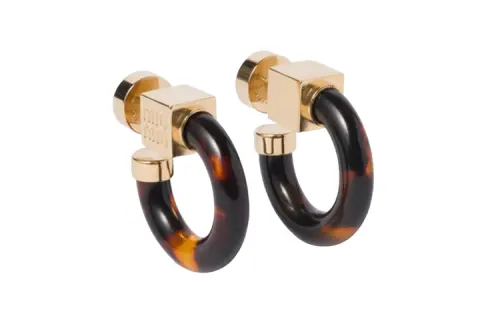 MIU MIU Resin Glass Metal Earrings Women's Tortoiseshell