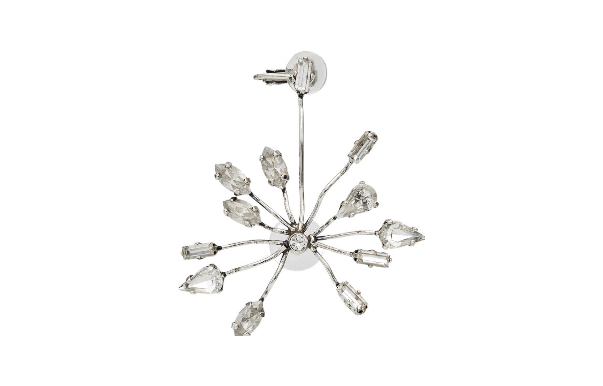 SAINT LAURENT Brass Glass Rhinestone Blossom Earrings Women's Silver