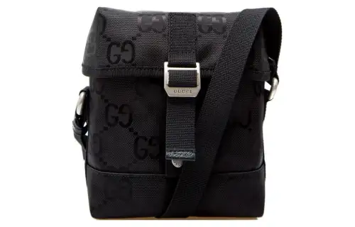 GUCCI Off The Grid Leather Recycled Nylon Messenger Bag, Shoulder Bag, Crossbody Bag Men's Black