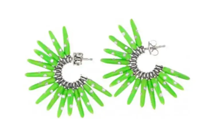 Bottega Veneta 925 Sterling Silver With Cubic Zircon And Enamel Earrings Women's Green