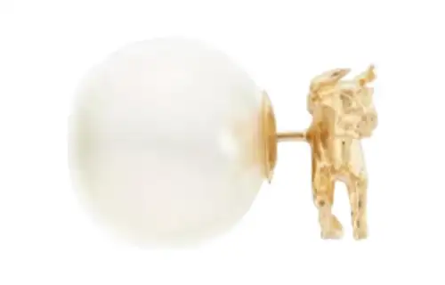 DIOR Animal Pattern Earrings Women's Gold/White