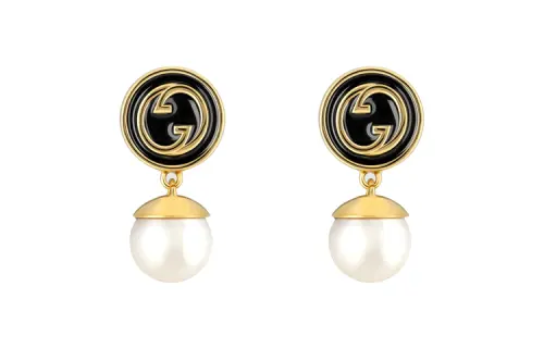 GUCCI Glass Enamel Crystal Earrings Unisex Black