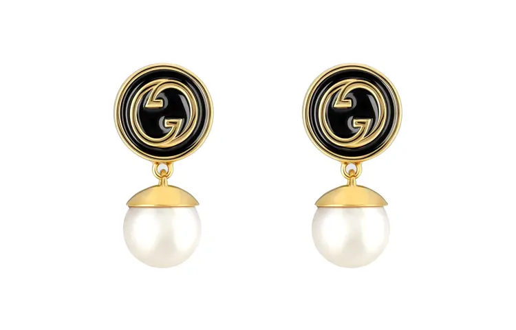 GUCCI Glass Enamel Crystal Earrings Unisex Black