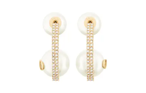 DIOR Rhinestone, Pearl Earrings Women's Gold/White
