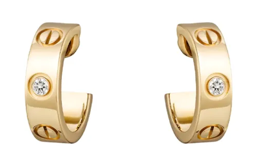 CARTIER LOVE 18K Gold Diamond Earrings Unisex Gold