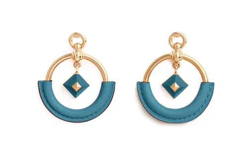 HERMES Metal, Calfskin Earrings Women's Denim Blue