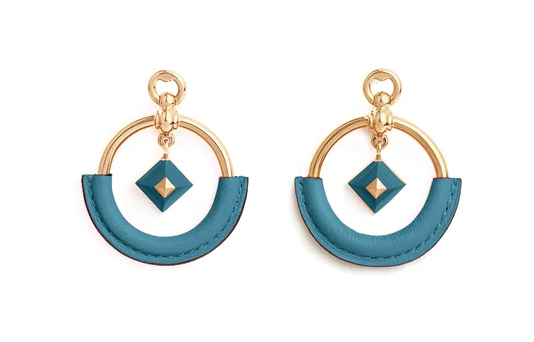 HERMES Metal, Calfskin Earrings Women's Denim Blue