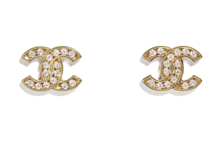 CHANEL Zircon Metal Stud Earrings Women's