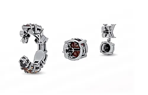 LOUIS VUITTON Zircon, Ruthenium Finish Metal Earrings Men's Silver