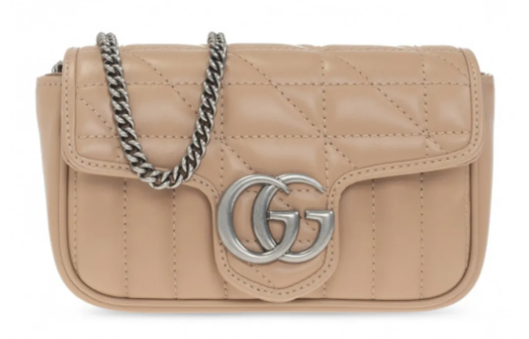 GUCCI Marmont Quilted Leather Shoulder Bag, Crossbody Bag Extra Mini Women's Rose Beige/Milk Tea