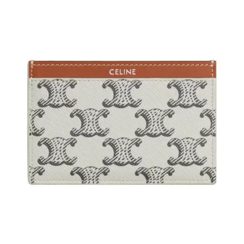 CELINE Triomphe 2 Credit Card Slots Cow Leather, Leather Card Holder Card Holder Men's Tan/Light Umber
