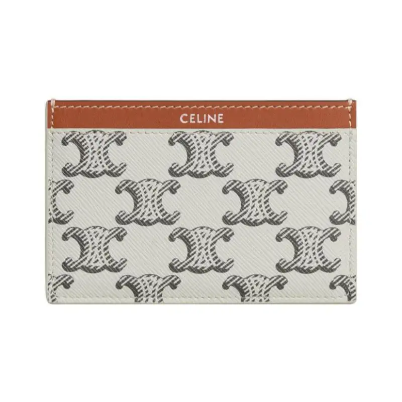 CELINE Triomphe 2 Credit Card Slots Cow Leather, Leather Card Holder Card Holder Men's Tan/Light Umber