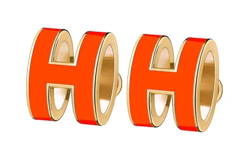 HERMES POP H Earrings Women's Graffiti Orange, With Gold Inlay