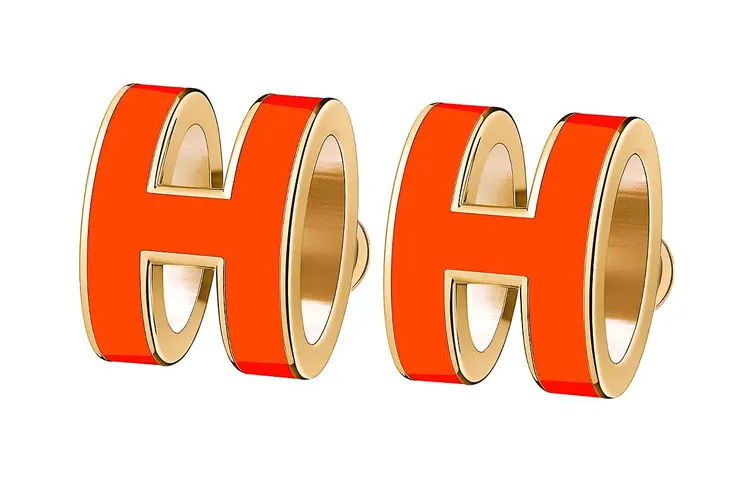 HERMES POP H Earrings Women's Graffiti Orange, With Gold Inlay