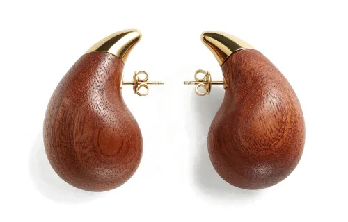 Bottega Veneta Silver, Wooden Earrings Women's Brown