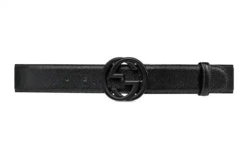 GUCCI Interlocking G Canvas Leather Belts Men's Black Width 4cm