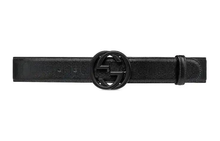 GUCCI Interlocking G Canvas Leather Belts Men's Black Width 4cm