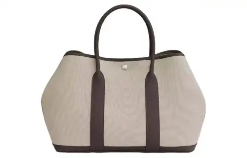 HERMES Garden Party Canvas With Negonda Calfskin Handbag Women's Dark Brown/Gray