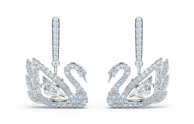 Swarovski Swarovski Dancing Swan Swan Piercing Lifelong Bow Artificial Crystal Earrings Women's White