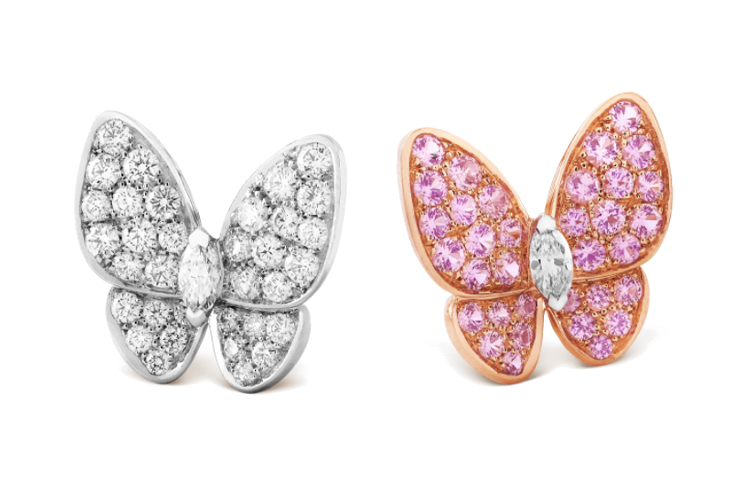 Van Cleef & Arpels Butterfly, diamond sapphire platinum earrings for men and women, 18 carat white gold, for beloved