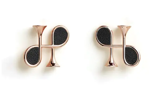 HERMES Calfskin, Rose Gold Plated Hardware Accessories Earrings Women's Black/Gold