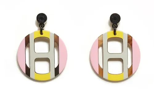 HERMES Saddle Stud Earrings Women's Multicolor