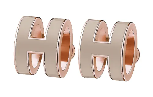 HERMES POP H Enamel Earrings Women's Ice Brown, With Rose Gold Accents