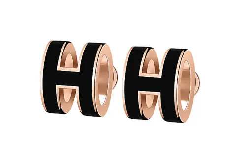 HERMES POP H Enamel Earrings Women's Rose Gold