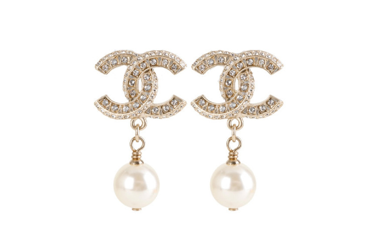 CHANEL Шанель золотой Двойное украшение C. с жемчужинами металлический Серьги женский золотой