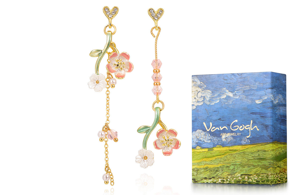 VAN GOGH Van Gogh Sweet Pink Branch Love Fresh Peach Blossom Cherry Blossom#Good Luck Earrings Women's