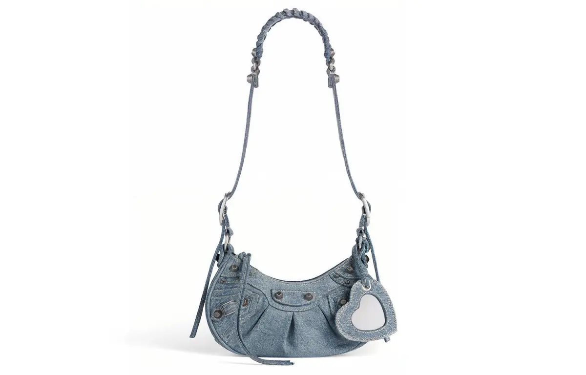 Balenciaga Le Cagole Denim Handbag, Shoulder Bag Mini Women's Blue