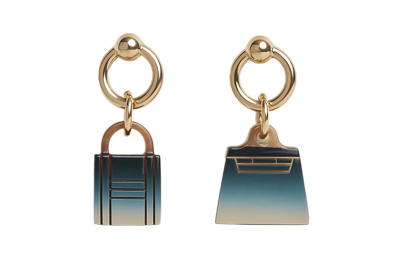 HERMES Amulettes Maroquinier Earrings Women's Blue Gradient/Gold