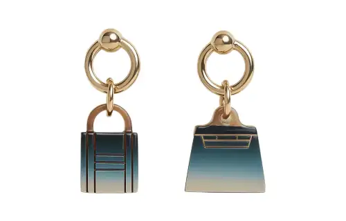 HERMES Amulettes Maroquinier Earrings Women's Blue Gradient/Gold
