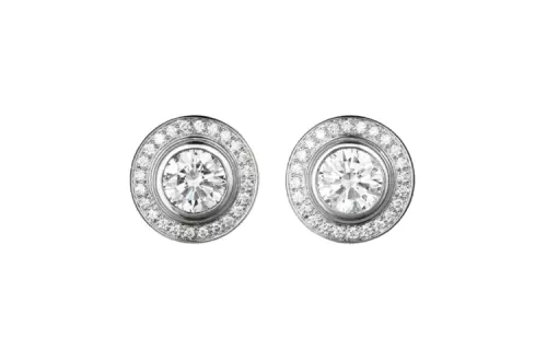 CARTIER 18K Gold Diamond Stud Earrings Unisex White Gold