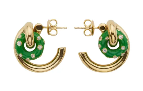 Balenciaga 925 Sterling Silver, Gold Plated, Synthetic Cubic Zirconia Earrings Women's