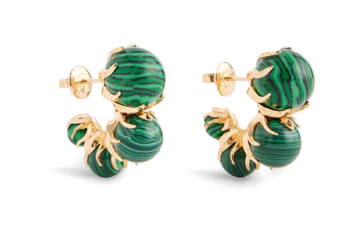 Bottega Veneta Sterling Silver 18K Gold Coating Layer, Malachite Earrings Women's Green