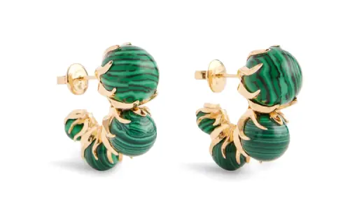 Bottega Veneta Sterling Silver 18K Gold Coating Layer, Malachite Earrings Women's Green