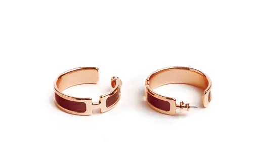 HERMES Calfskin, Rose Gold Plated Earrings Women's Rose Gold