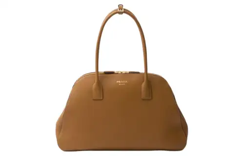 PRADA Leather Handbag Medium Women's Caramel Brown