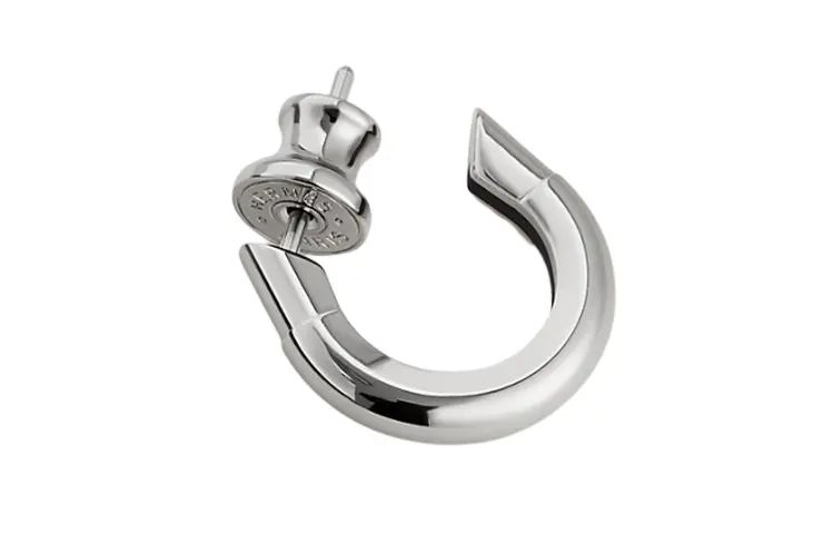 HERMES Sabot Palladium Plated Earrings Men's Silver