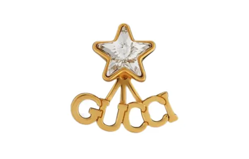 GUCCI Crystal Metal Earrings Unisex Gold
