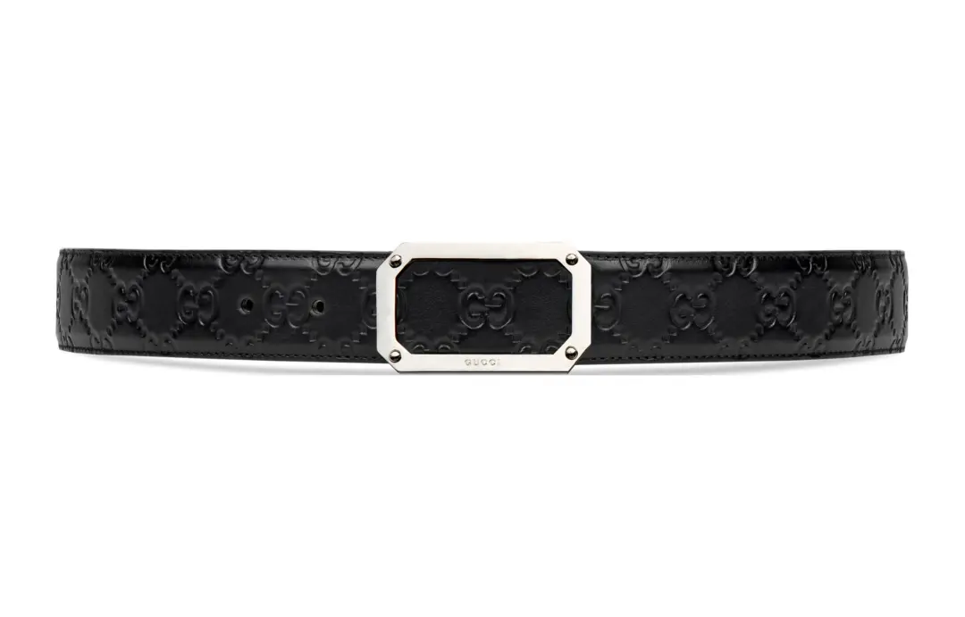 GUCCI Signature Leather Belts Men's Black Width 3.5cm