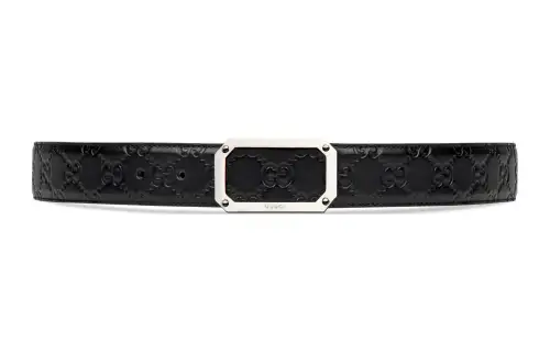 GUCCI Signature Leather Belts Men's Black Width 3.5cm