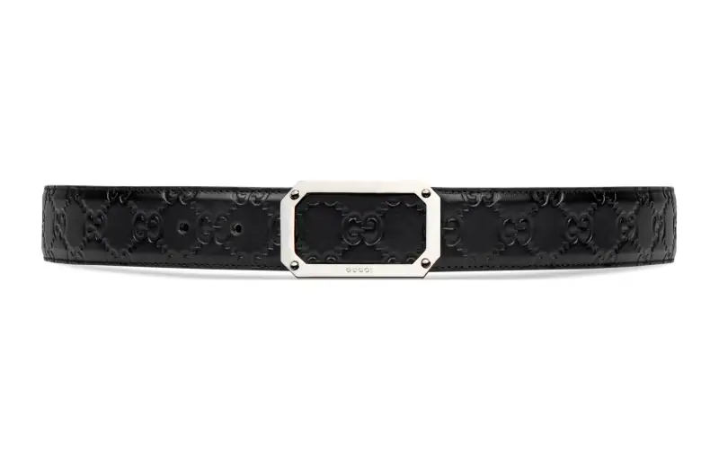 GUCCI Signature Leather Belts Men's Black Width 3.5cm