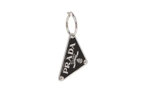 PRADA 925 Sterling Silver Single Earring Hoop Earrings Women's Black Silver